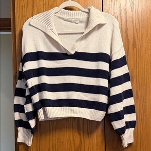 Blu Pepper Navy and Cream Striped V-Neck Sweater